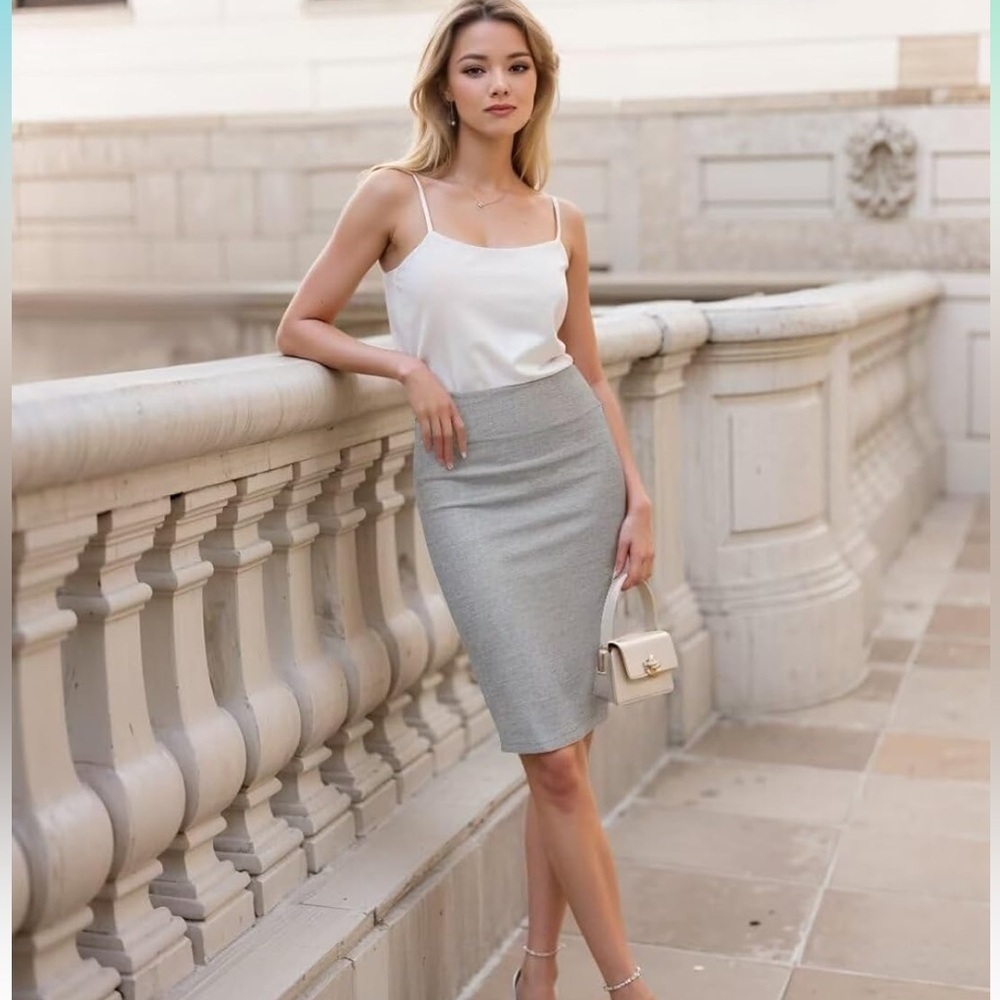 Hybrid & Company Premium Nylon Ponte Stretch Office Pencil Skirt High Waist S 2X